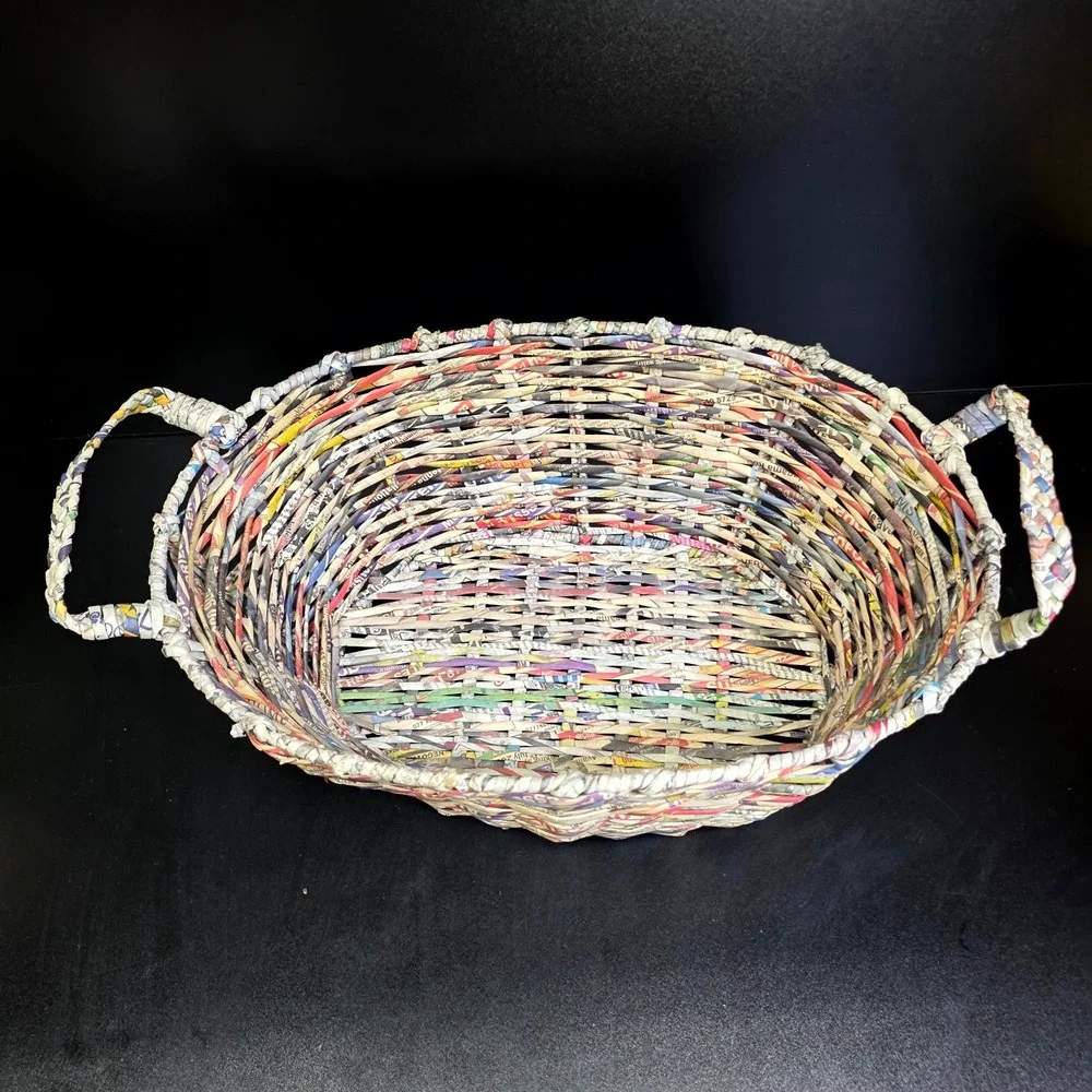 Unbranded Woven Newspaper Basket Unisex Large Multicolor Recycled Art Boho Decor